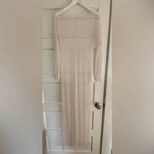 THE mesh/pearl/rhinestone overlay dress from Amazon.